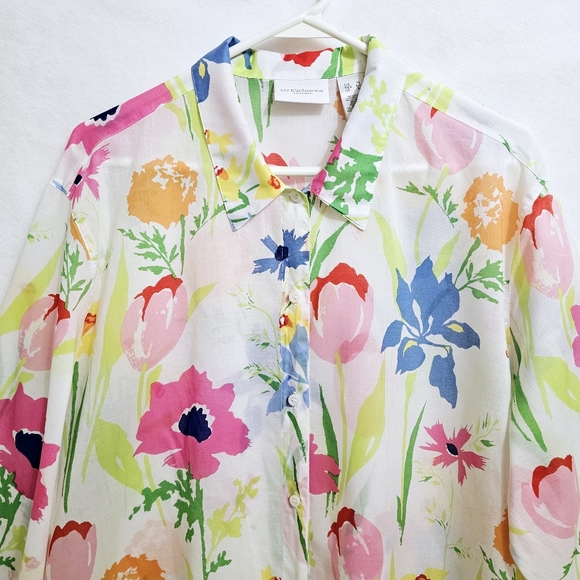 Liz Claiborne, Colorful Floral Print Blouse, Soft 100% Cotton, XL - Picture 3 of 15